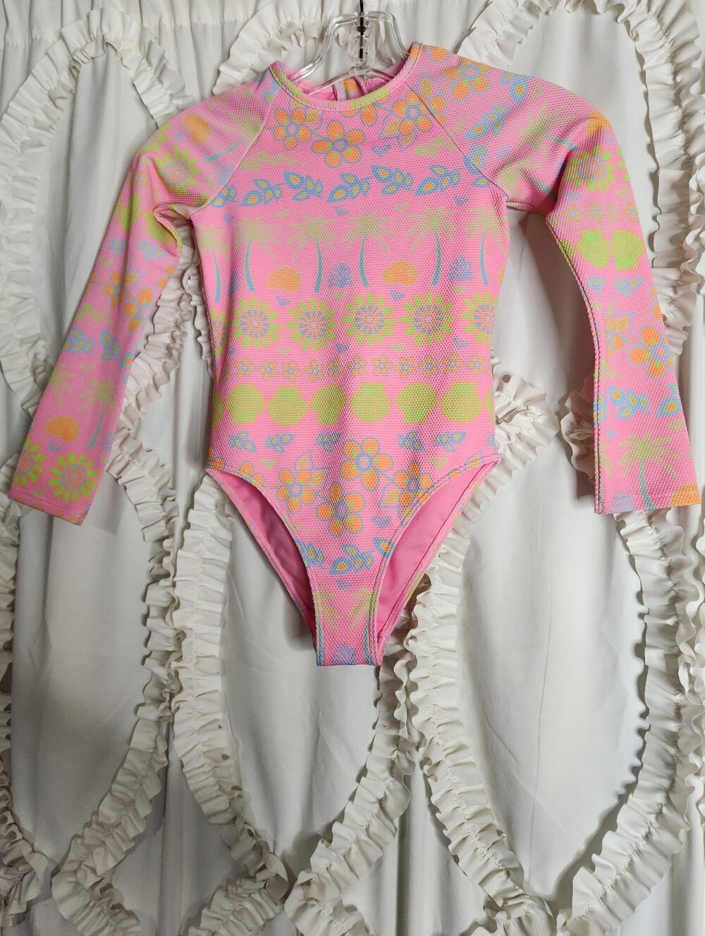 Roxy Girls Beach Day Pink One-Piece Zip Back Swimsuit Size 7